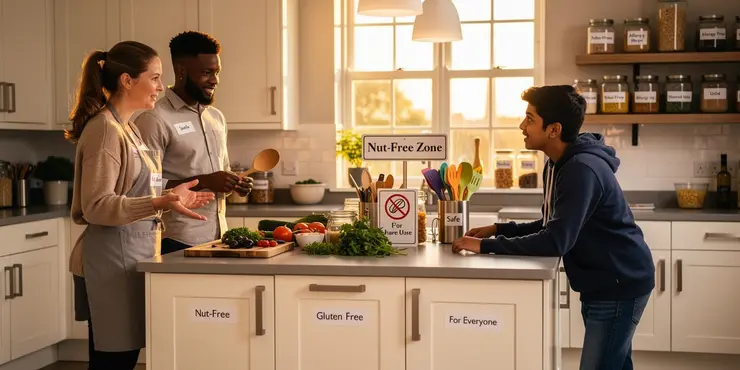 How can I prevent cross-contamination with nuts in the kitchen?