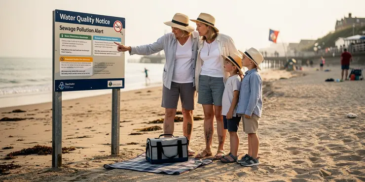 How can the public find out if a beach has sewage pollution?