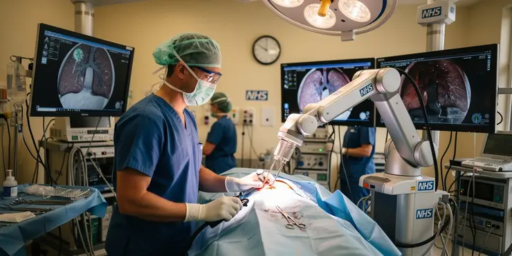 How do AI-assisted robotic systems enhance lung cancer surgeries?
