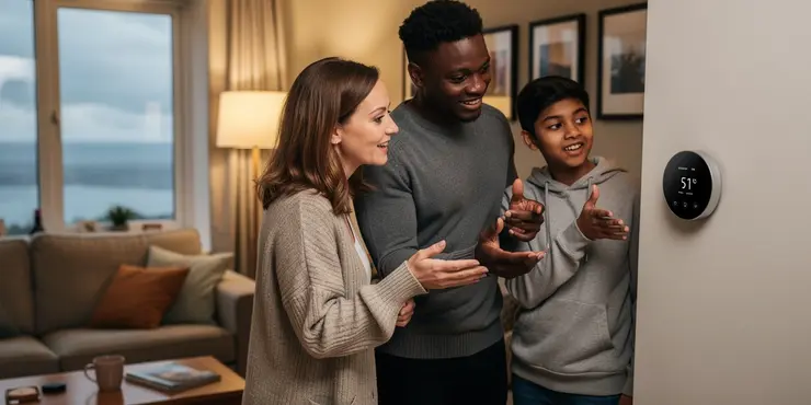 How do smart thermostats improve energy-efficient home heating options?