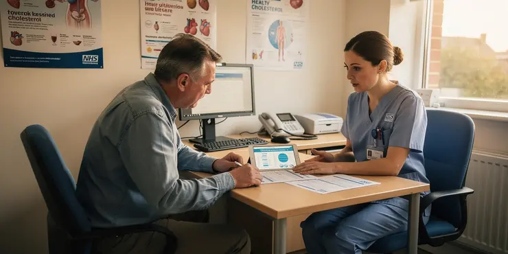 How often should cholesterol levels be tested when taking heart disease medication?