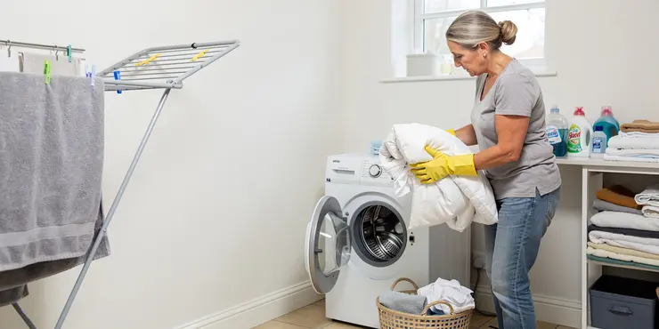 How should household items be cleaned after a scabies infection?