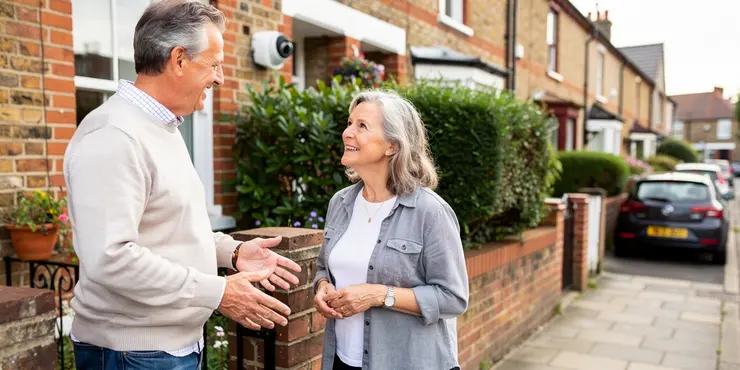 What should I do first if my neighbor's security camera is pointed at my property?