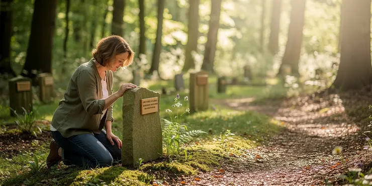 What types of memorials are allowed in woodland burial sites?